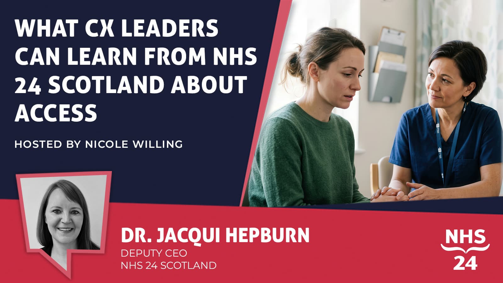 Title card for video interview with Dr Jacqui Hepburn, Deputy CEO, NHS 24 Scotland
