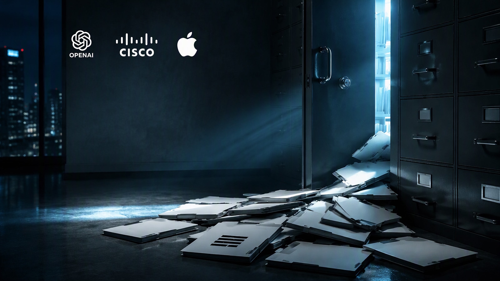Customer data folders spilling from an open filing cabinet.