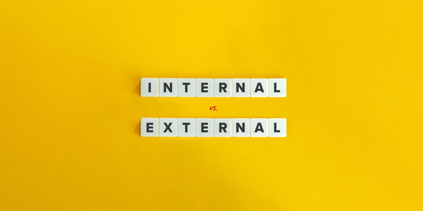 Internal vs. External Locus of Control. Letter Tiles on Yellow Background. Minimal Aesthetic.
