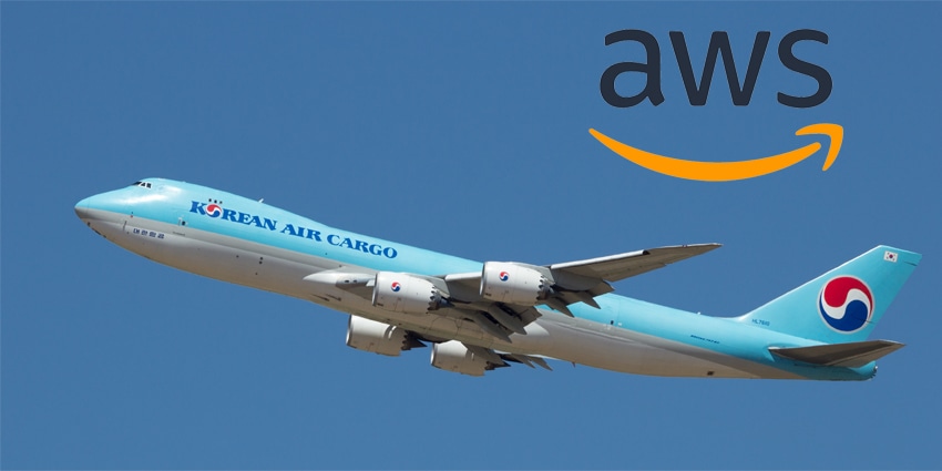 Korean Air Cargo Boeing 747 taking off from Zaragoza airport