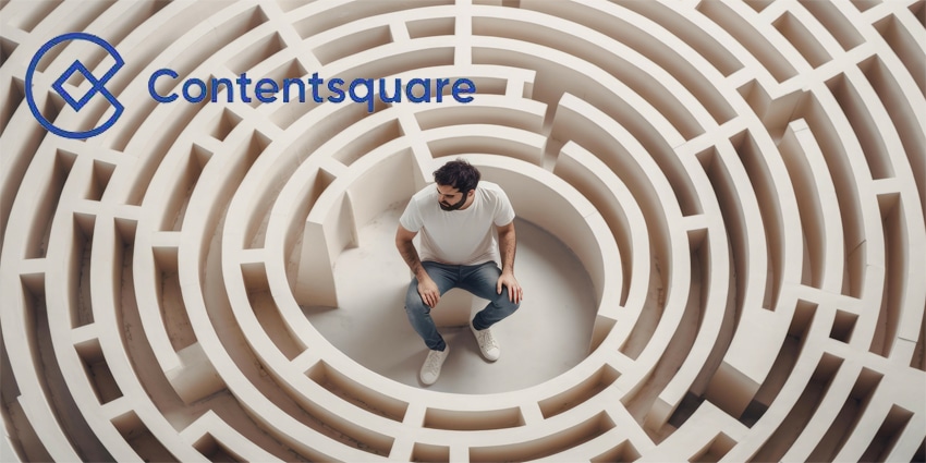 Man stuck in the middle of maze. Confused male blocked in round labyrinth.
