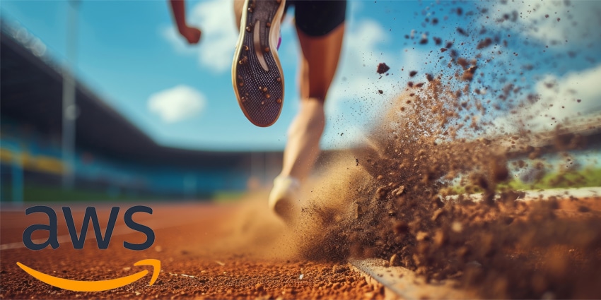 Detailed shot of a sprinter accelerating rapidly, feet gripping the solid ground of the running track.