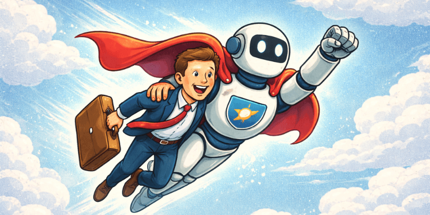 A copilot for sales acts as a superhero, helping a struggling salesperson.