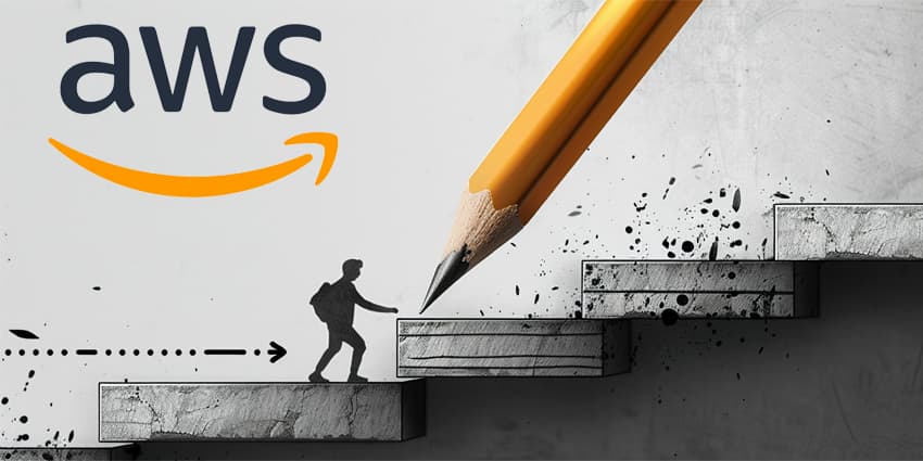 A person climbing stairs sketched by a giant pencil, each step labeled with a milestone, representing the path of progress