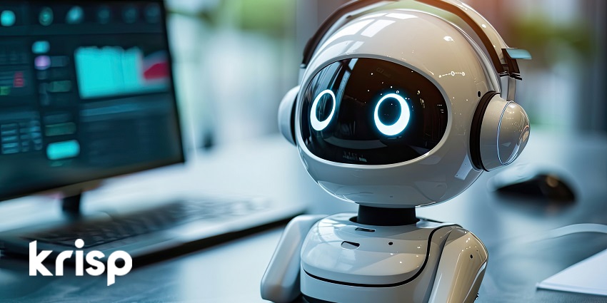 Robot with headset on in contact center