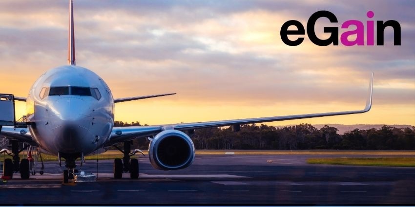 Plane at an airport, with eGain logo at the side