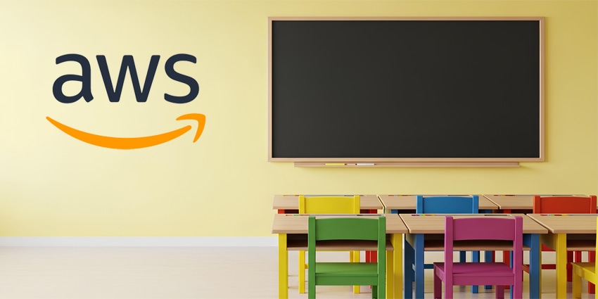 Empty kindergarten classroom with colorful chairs and a blank blackboard on a yellow wall, ready for school lessons. Modern interior with copy space