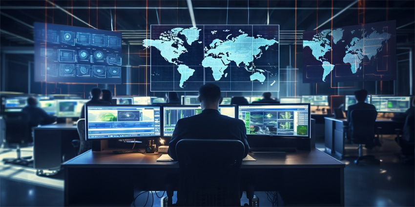 Contact center manager reviewing onshore versus offshore performance data on dashboard