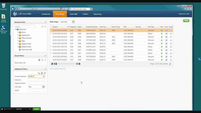 Xarios Call Recorder interface